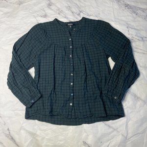 Madewell Green Button Up Top Shirt Womens Size XS Flowy Christmas Blouse O37
